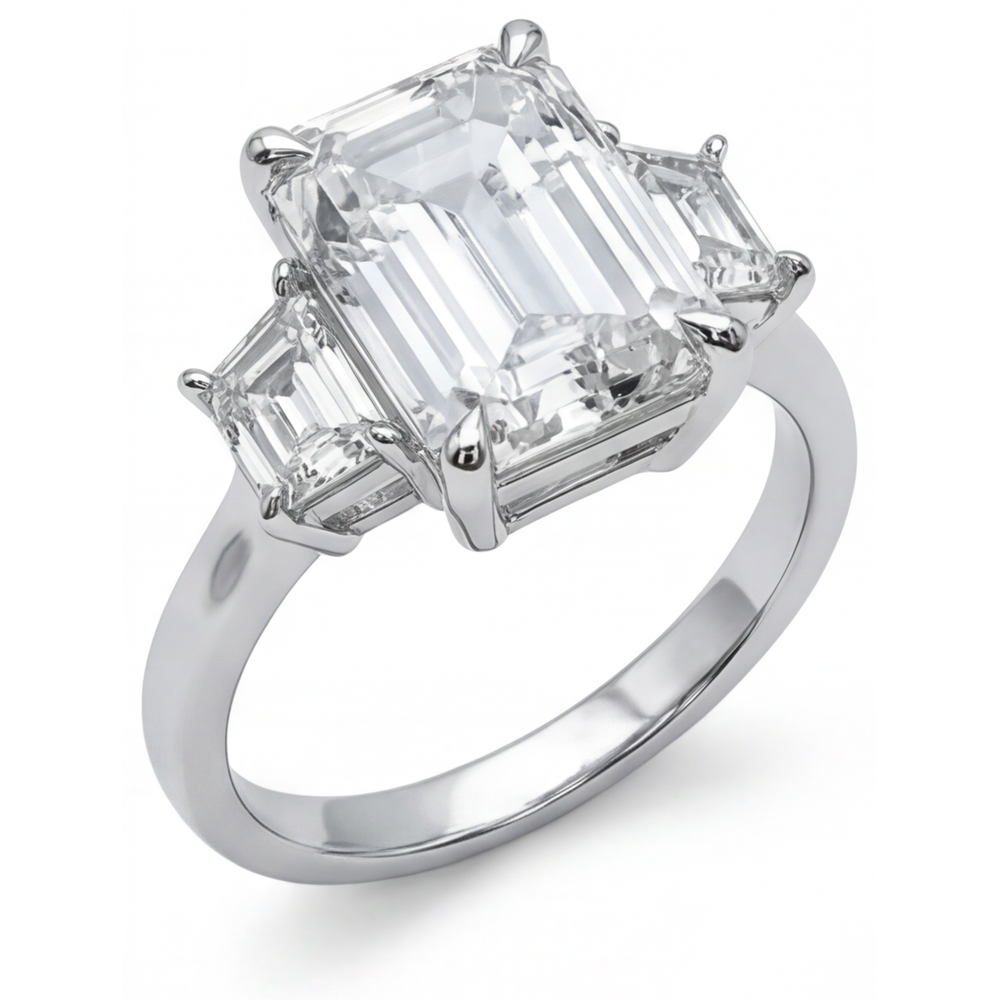 7 ct 3-Stein-Smaragd-Echt Aus der Erde Abgebauter Natürlicher Diamantring