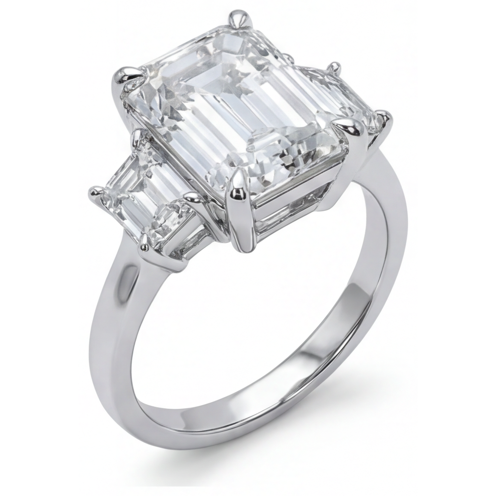 7 ct 3-Stein-Smaragd-Echt Aus der Erde Abgebauter Natürlicher Diamantring