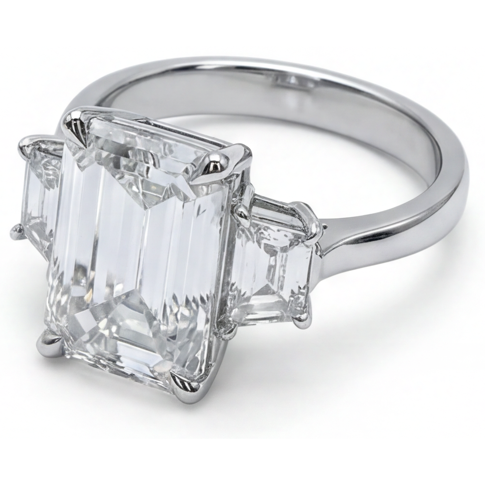 7 ct 3-Stein-Smaragd-Echt Aus der Erde Abgebauter Natürlicher Diamantring