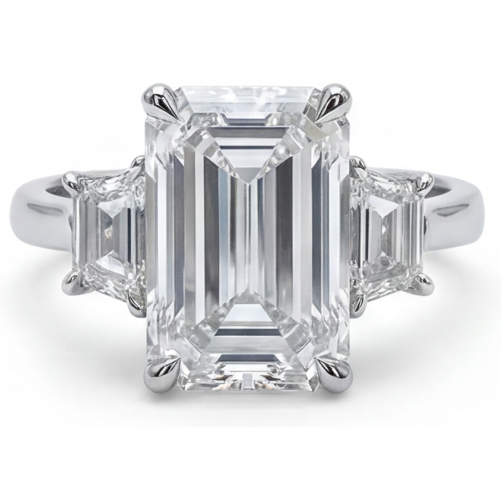 7 ct 3-Stein-Smaragd-Echt Aus der Erde Abgebauter Natürlicher Diamantring