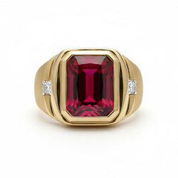 10K Yellow Gold Taubenblut-Rubin Herrenring – 7,20-Karat Radiant