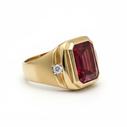 Taubenblut-Rubin Herrenring 7,20 Karat 10K Yellow Gold – Seitenansicht