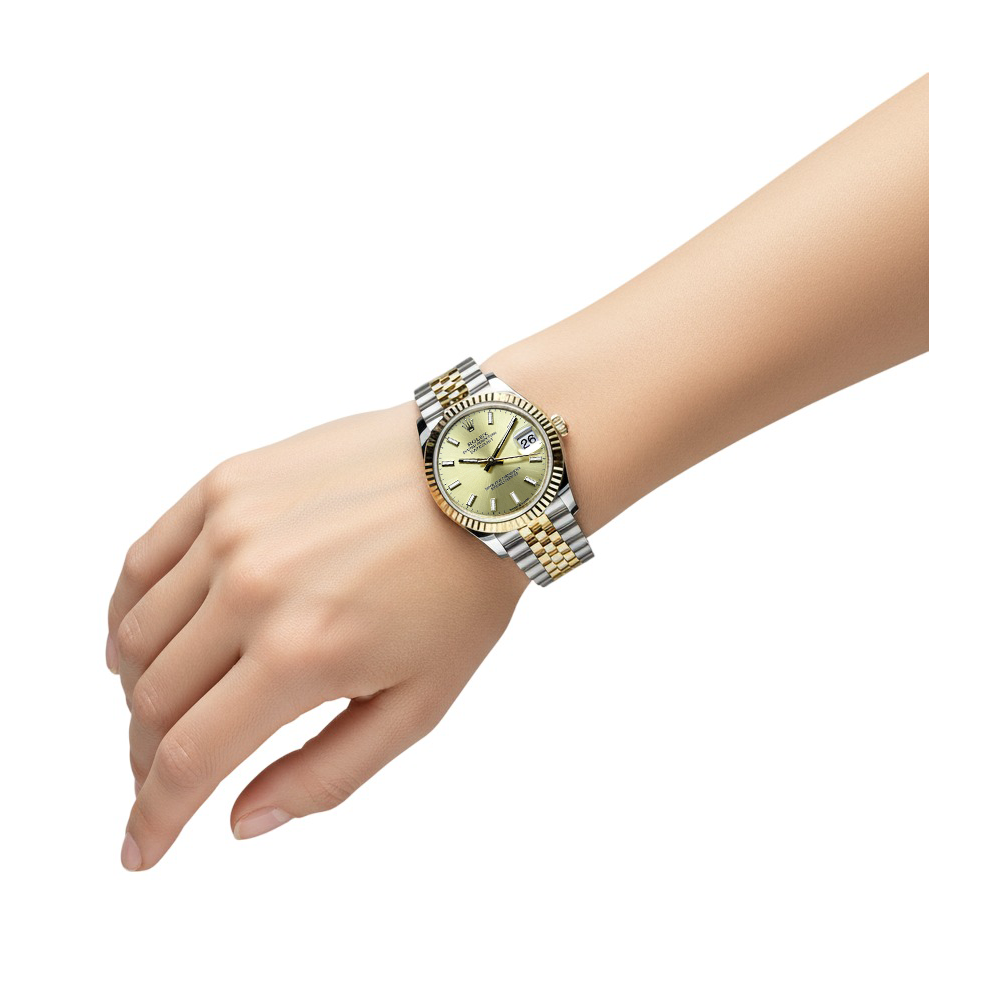 Rolex Datejust 31 mm, leuchtende zweifarbige Uhr in Champagner