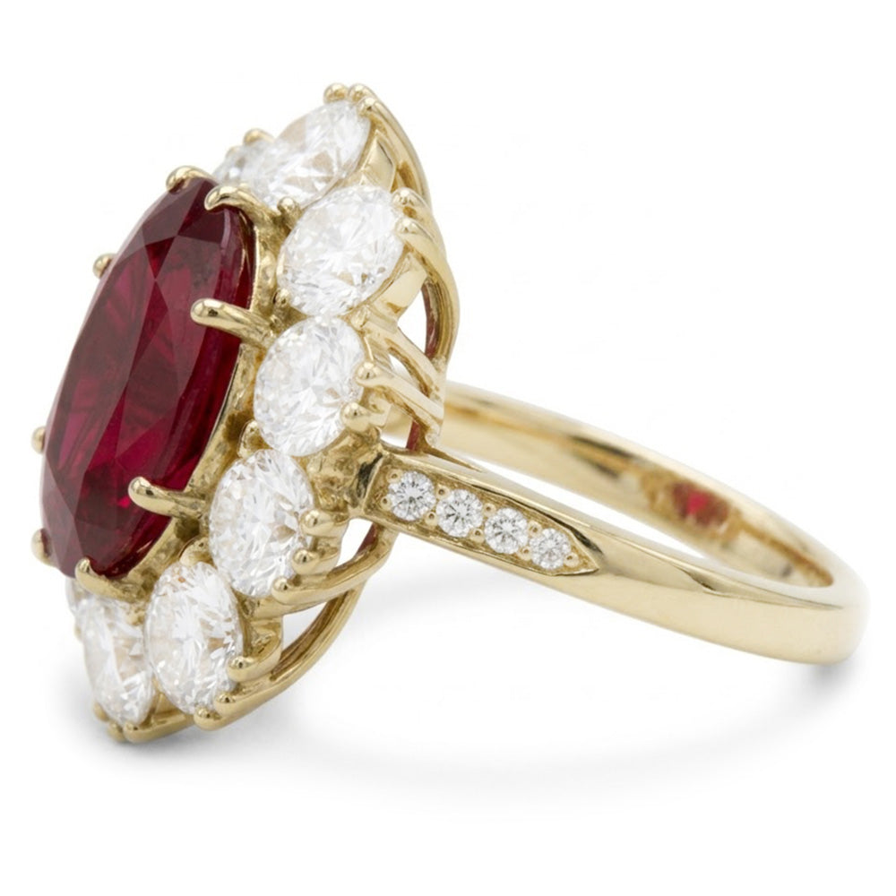 7,25 ct Krappen-Set Ovalschliff Granat und Aus der Erde Abgebauter Natürlicher Diamanten Verlobungsring
