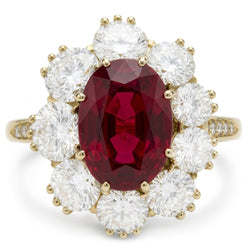7,25 ct Krappen-Set Ovalschliff Granat und Aus der Erde Abgebauter Natürlicher Diamanten Verlobungsring