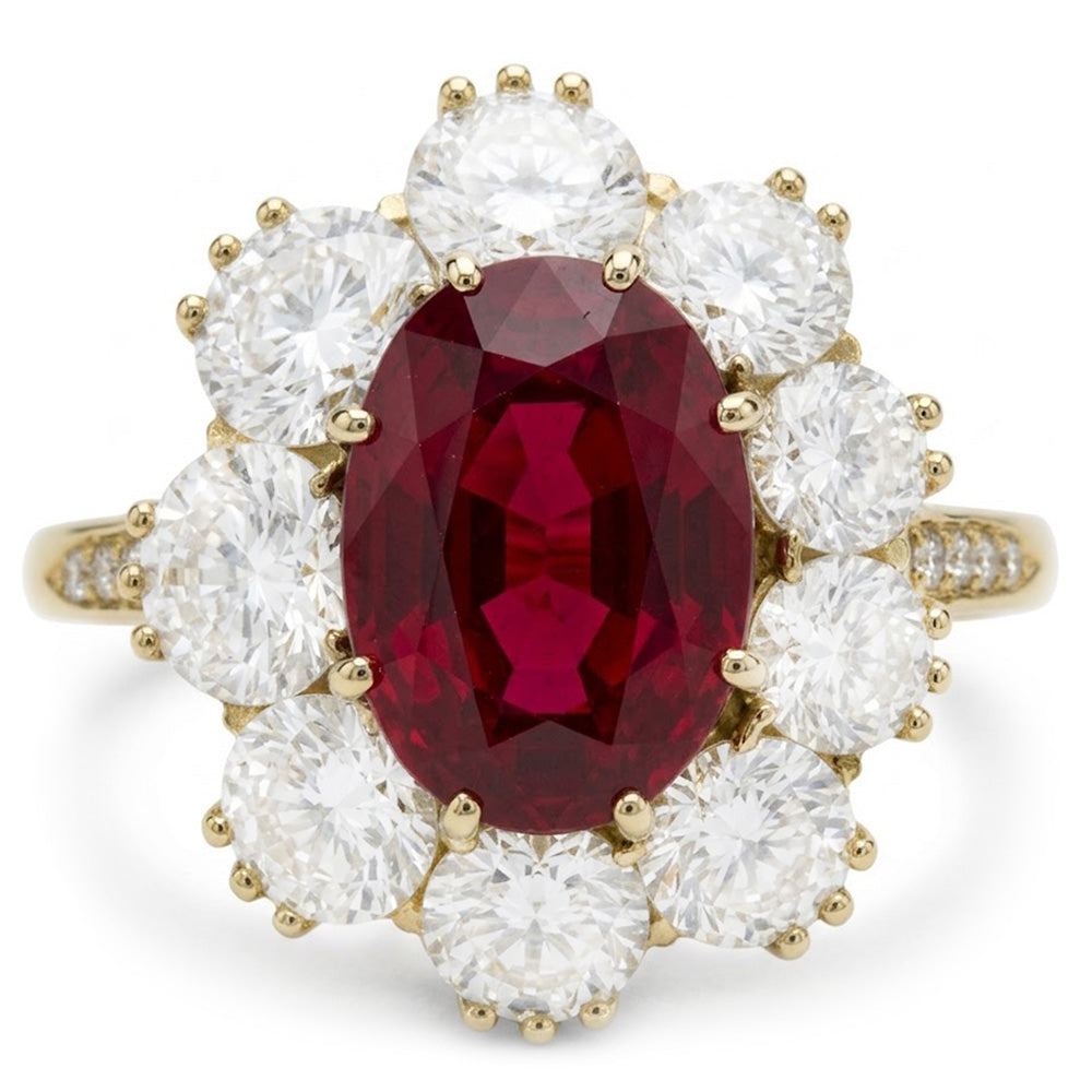 7,25 ct Krappen-Set Ovalschliff Granat und Aus der Erde Abgebauter Natürlicher Diamanten Verlobungsring