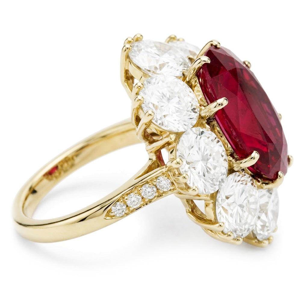 7,25 ct Krappen-Set Ovalschliff Granat und Aus der Erde Abgebauter Natürlicher Diamanten Verlobungsring