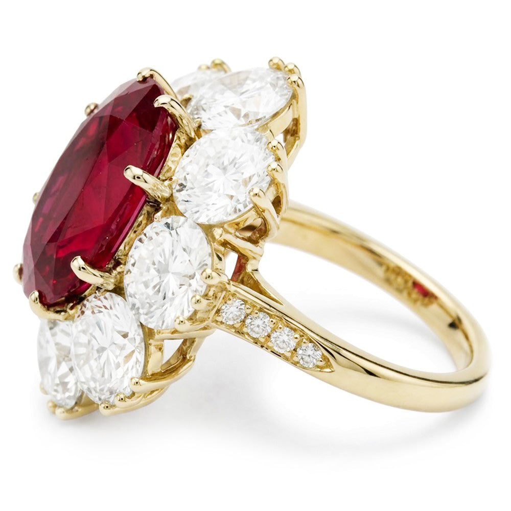 7,25 ct Krappen-Set Ovalschliff Granat und Aus der Erde Abgebauter Natürlicher Diamanten Verlobungsring