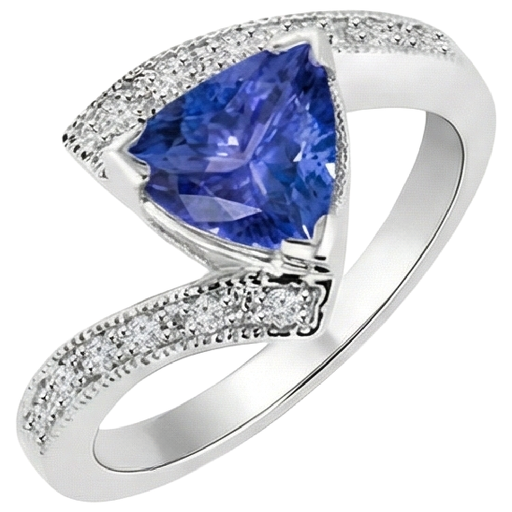 7,25 ct Solitär mit Akzent Tansanit mit Aus der Erde Abgebauter Natürlicher Diamanten Ring 14K Gold