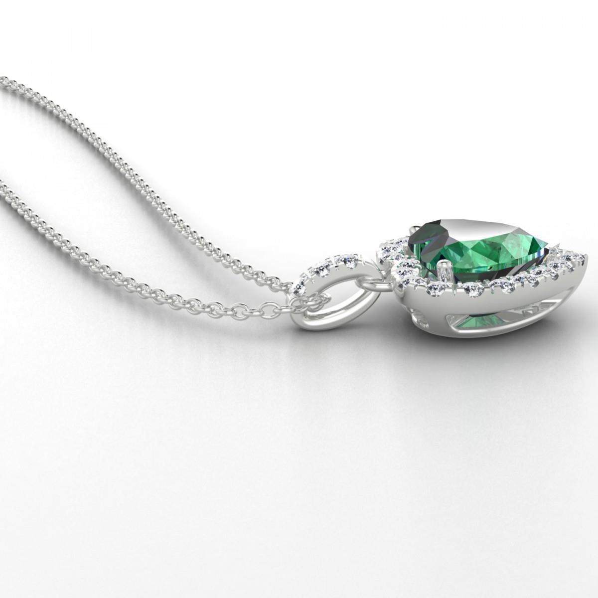 7.60 Karat Grün Smaragd- Und Runder Diamant-Edelstein-Halskette Im Herzschliff