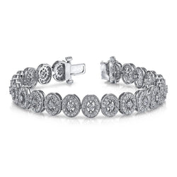 7.65 Karat Echt Runder Aus der Erde Abgebauter Natürlicher Diamant Link Vintage Style Armband Gold Weiß 14K