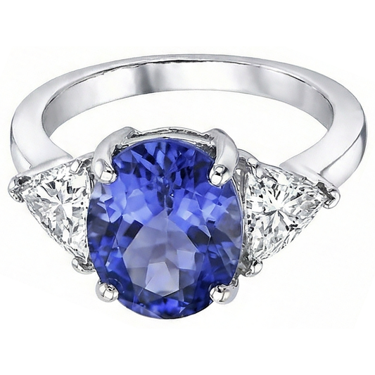 8.01 Karat Ovaler Tansanit-Aus der Erde Abgebauter Natürlicher Diamant-Drei-Stein-Jubiläumsring