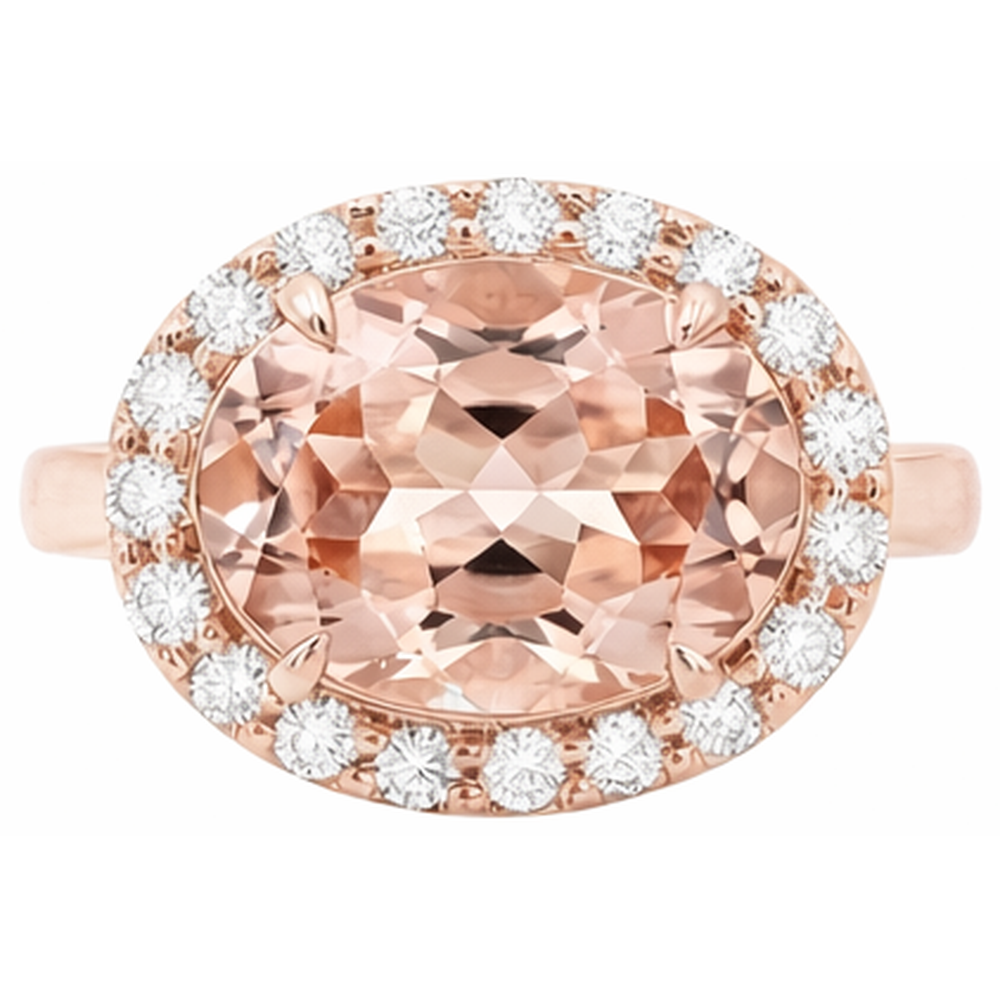 8.10 Kt Morganit Fancy Ring mit Aus der Erde Abgebauter Natürlicher Diamanten Roségold 14K