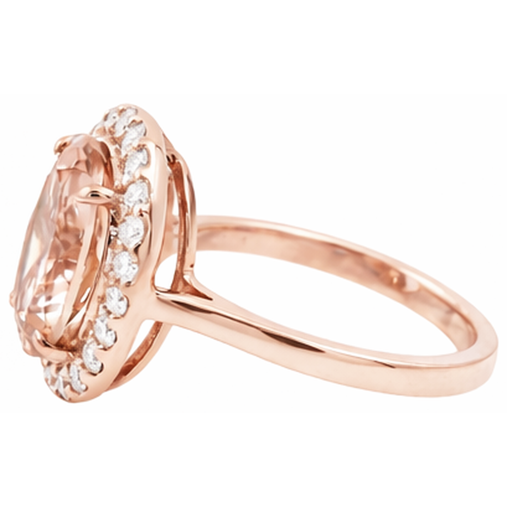 8.10 Kt Morganit Fancy Ring mit Aus der Erde Abgebauter Natürlicher Diamanten Roségold 14K
