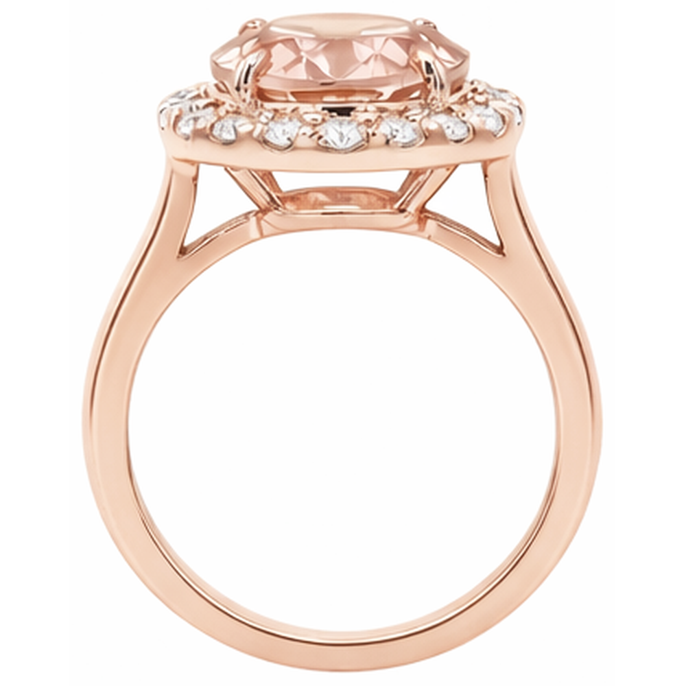 8.10 Kt Morganit Fancy Ring mit Aus der Erde Abgebauter Natürlicher Diamanten Roségold 14K