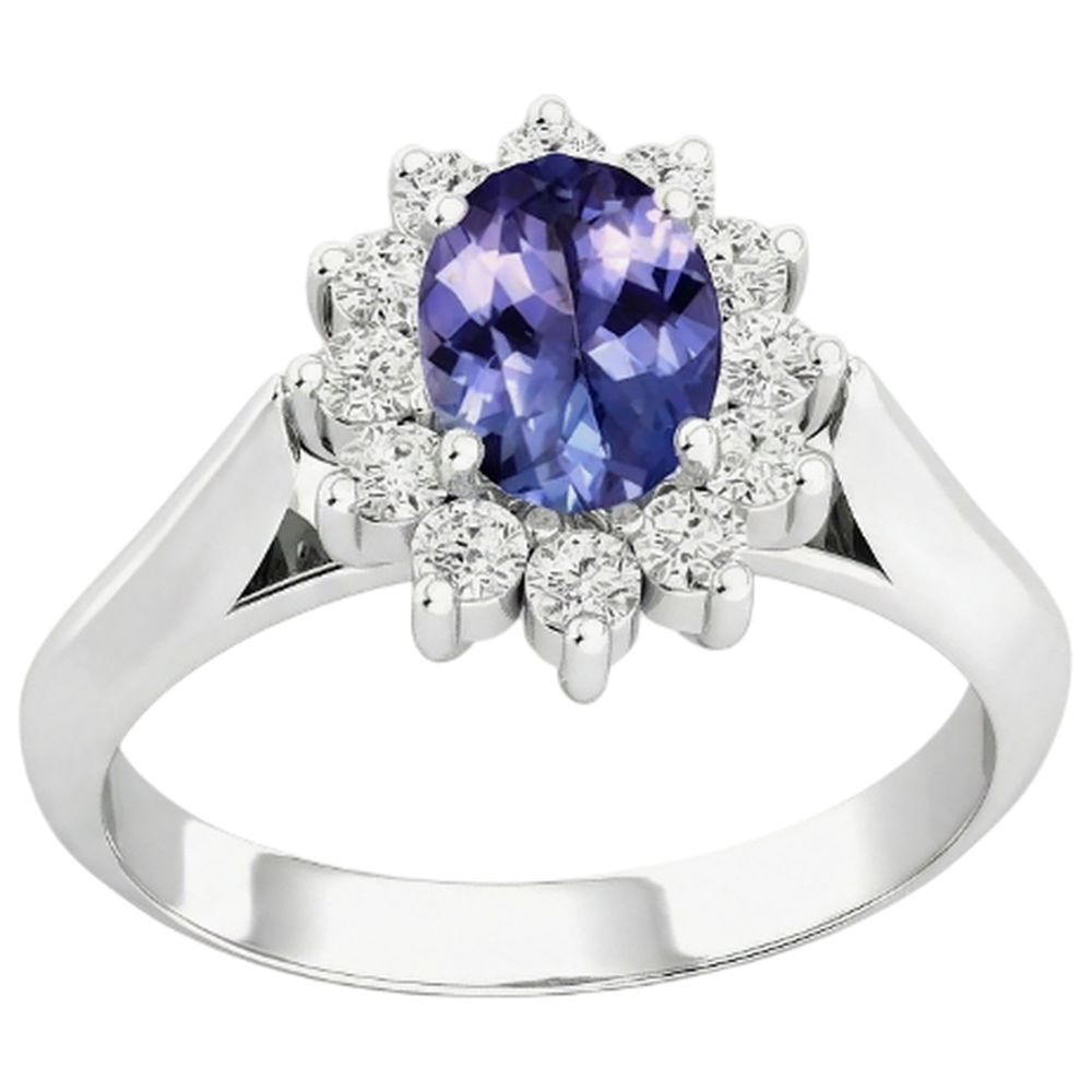 8.25 Karat Tansanit mit Aus der Erde Abgebauter Natürlicher Diamanten Ehering Weißgold 14K