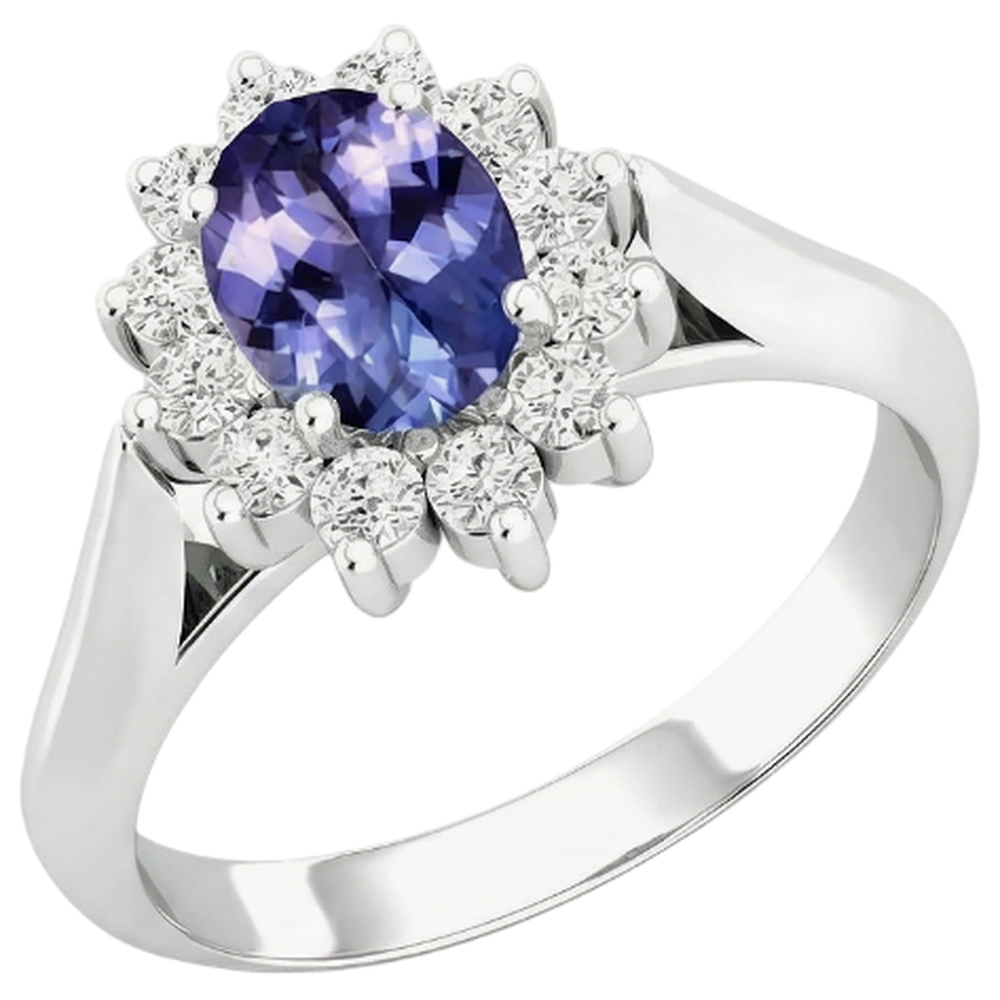 8.25 Karat Tansanit mit Aus der Erde Abgebauter Natürlicher Diamanten Ehering Weißgold 14K