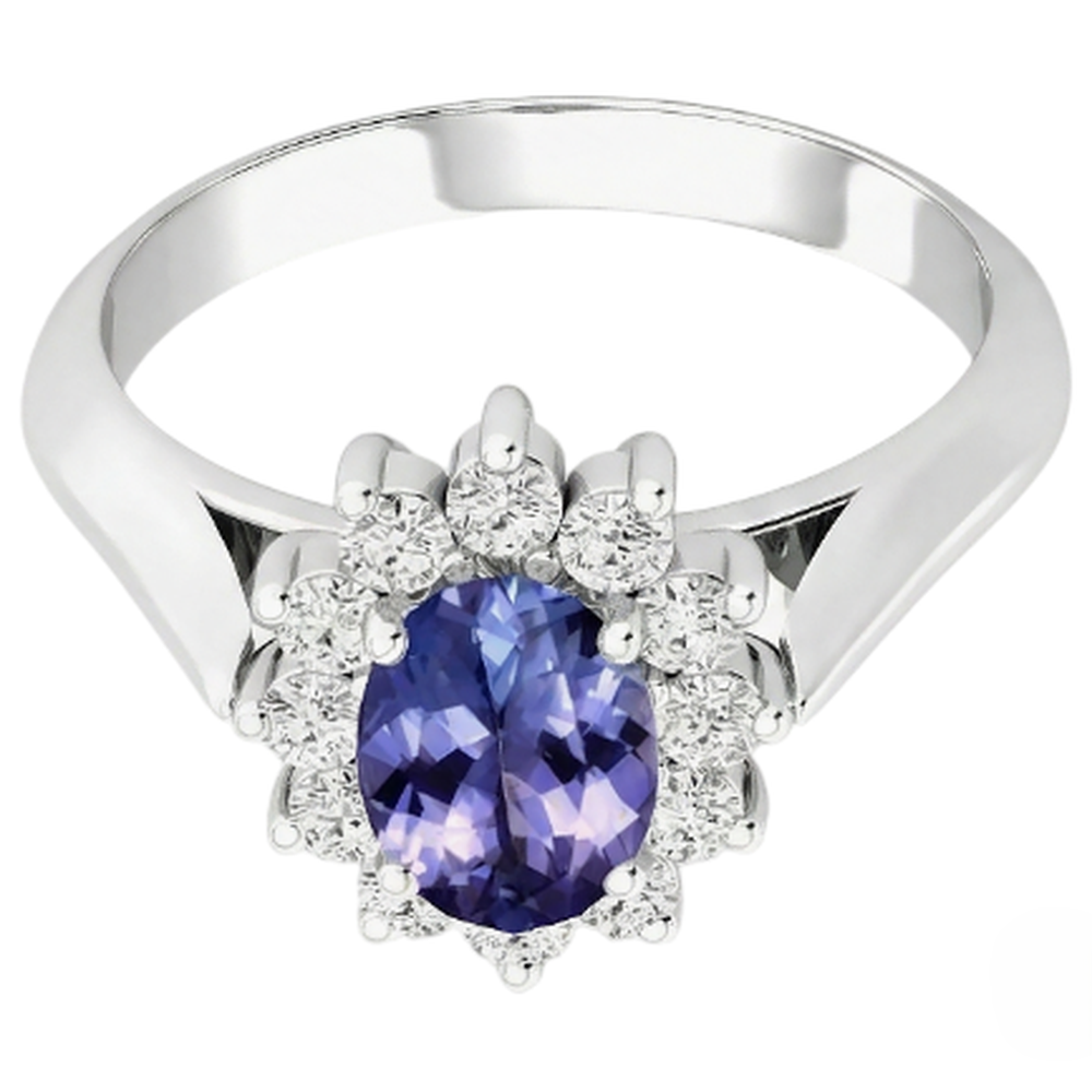 8.25 Karat Tansanit mit Aus der Erde Abgebauter Natürlicher Diamanten Ehering Weißgold 14K
