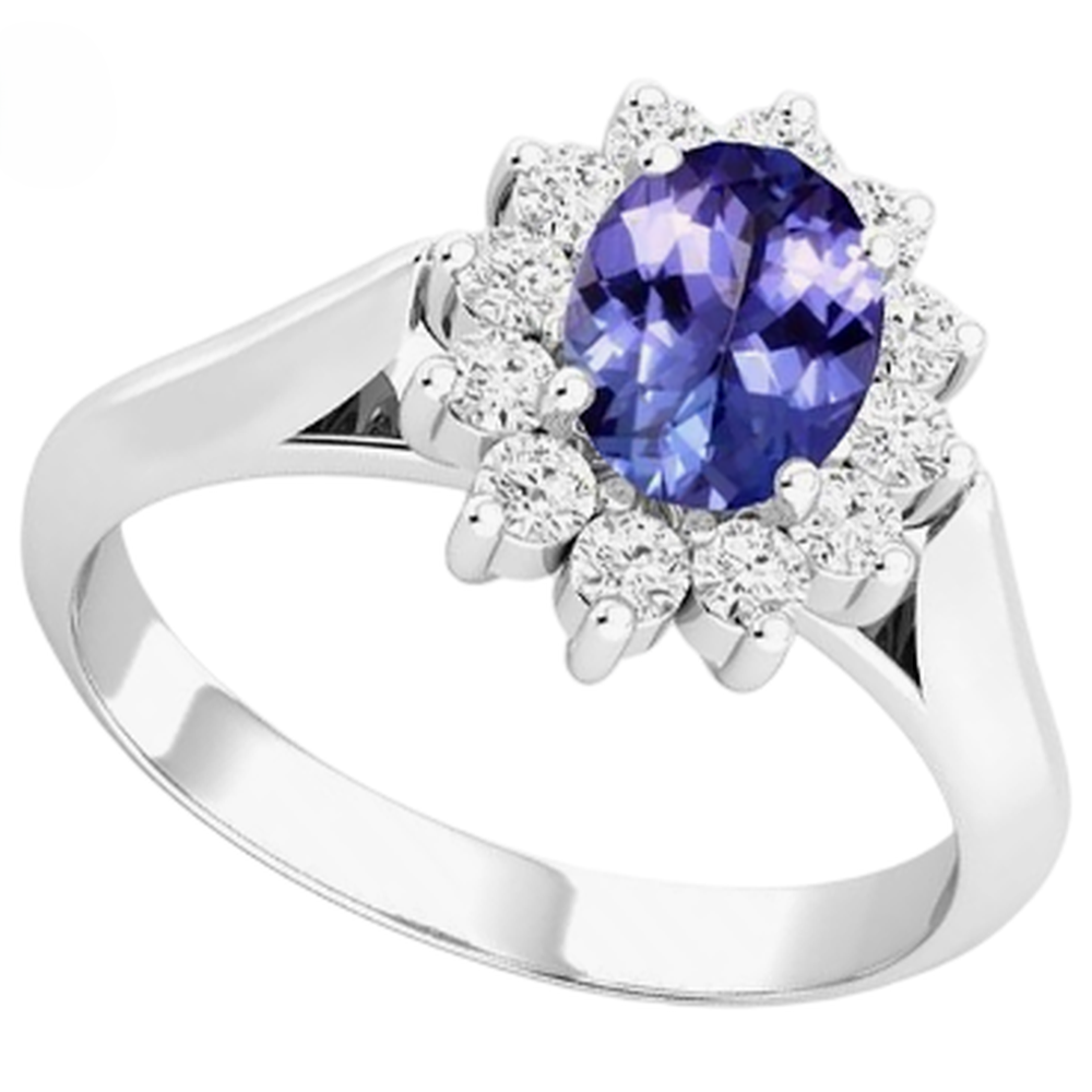 8.25 Karat Tansanit mit Aus der Erde Abgebauter Natürlicher Diamanten Ehering Weißgold 14K