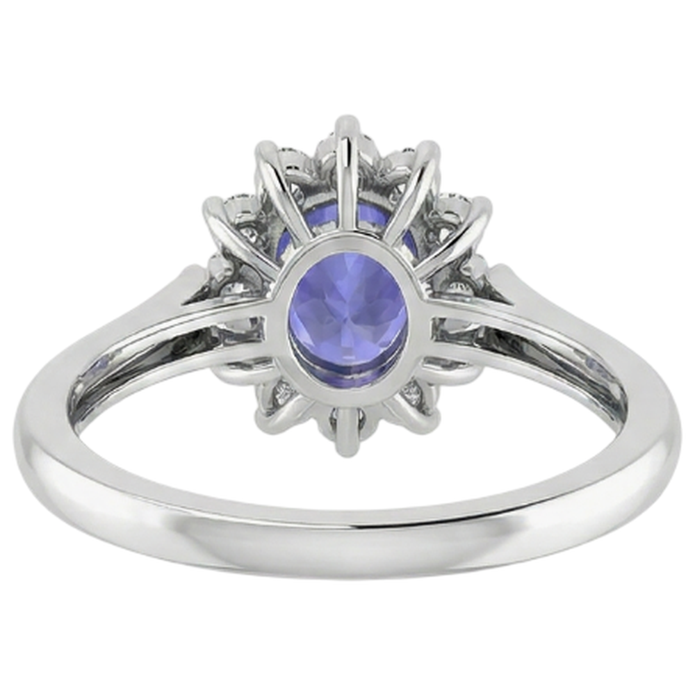 8.25 Karat Tansanit mit Aus der Erde Abgebauter Natürlicher Diamanten Ehering Weißgold 14K