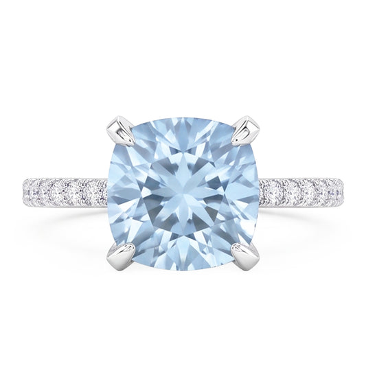 8.70 Karat Aquamarin mit Aus der Erde Abgebauter Natürlicher Diamanten Ring Krappenset Weißgold 14K