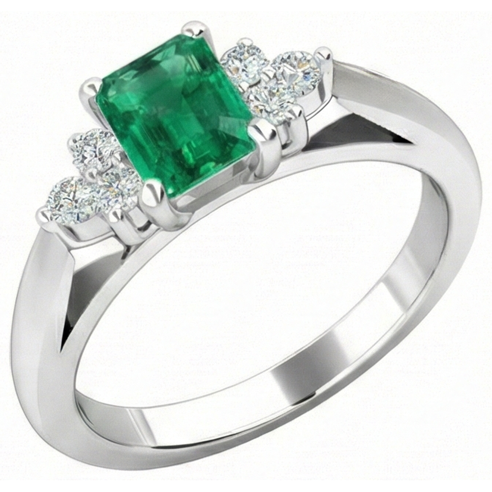 8.90 Karat grüner Smaragd mit weißen Aus der Erde Abgebauter Natürlicher Diamanten Ring 14K Weißgold