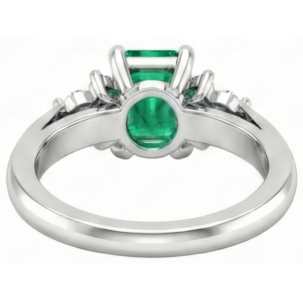 8.90 Karat grüner Smaragd mit weißen Aus der Erde Abgebauter Natürlicher Diamanten Ring 14K Weißgold