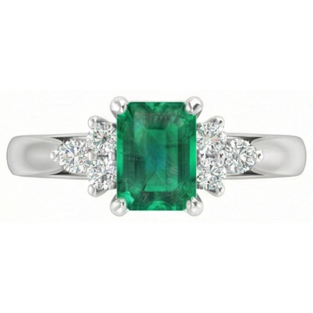 8.90 Karat grüner Smaragd mit weißen Aus der Erde Abgebauter Natürlicher Diamanten Ring 14K Weißgold