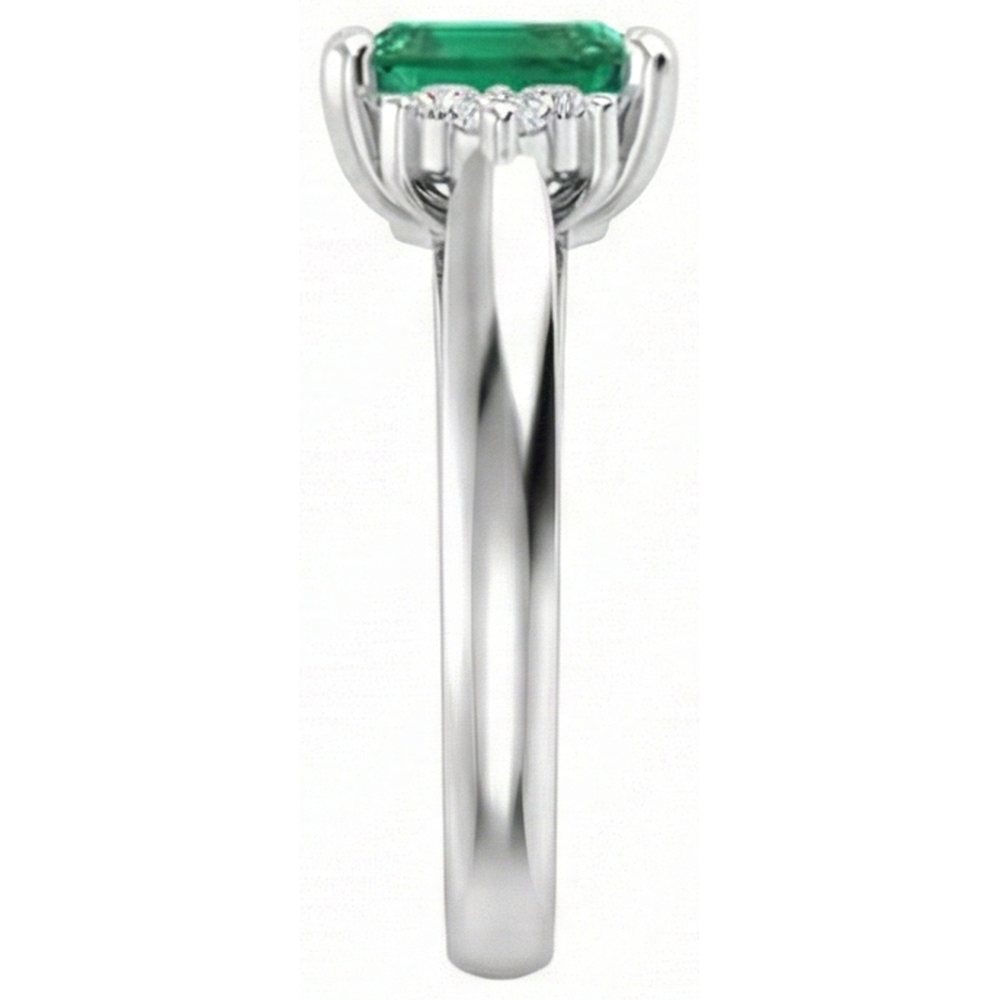 8.90 Karat grüner Smaragd mit weißen Aus der Erde Abgebauter Natürlicher Diamanten Ring 14K Weißgold