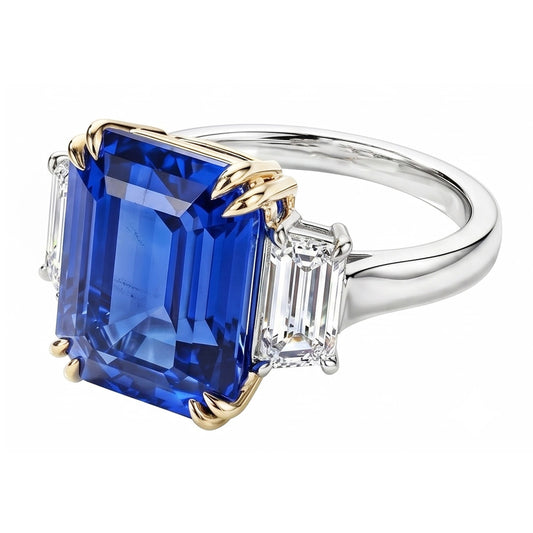 8 Carat blauer Saphir- und Aus der Erde Abgebauter Natürlicher Diamantring