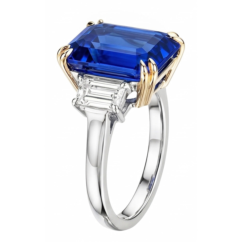 8 Carat blauer Saphir- und Aus der Erde Abgebauter Natürlicher Diamantring