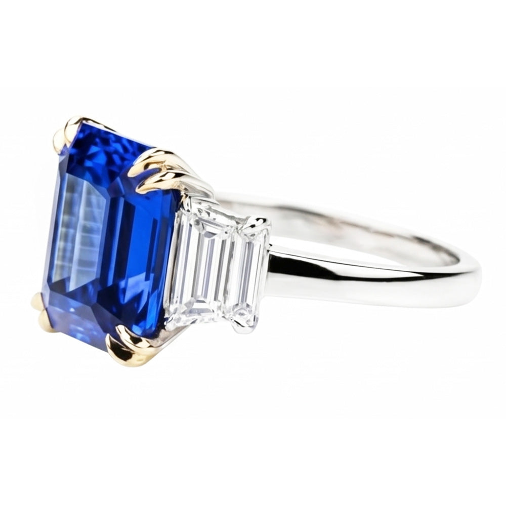 8 Carat blauer Saphir- und Aus der Erde Abgebauter Natürlicher Diamantring