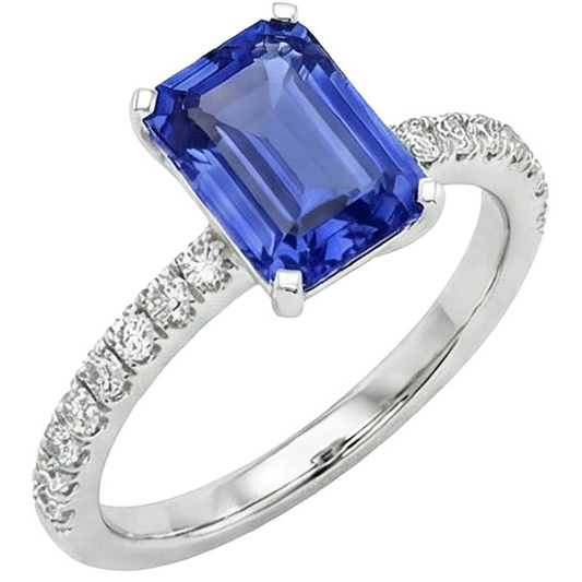 8 Carat blauer Saphirring mit Aus der Erde Abgebauter Natürlicher Diamanten