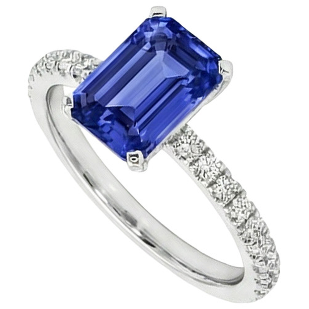 8 Carat blauer Saphirring mit Aus der Erde Abgebauter Natürlicher Diamanten