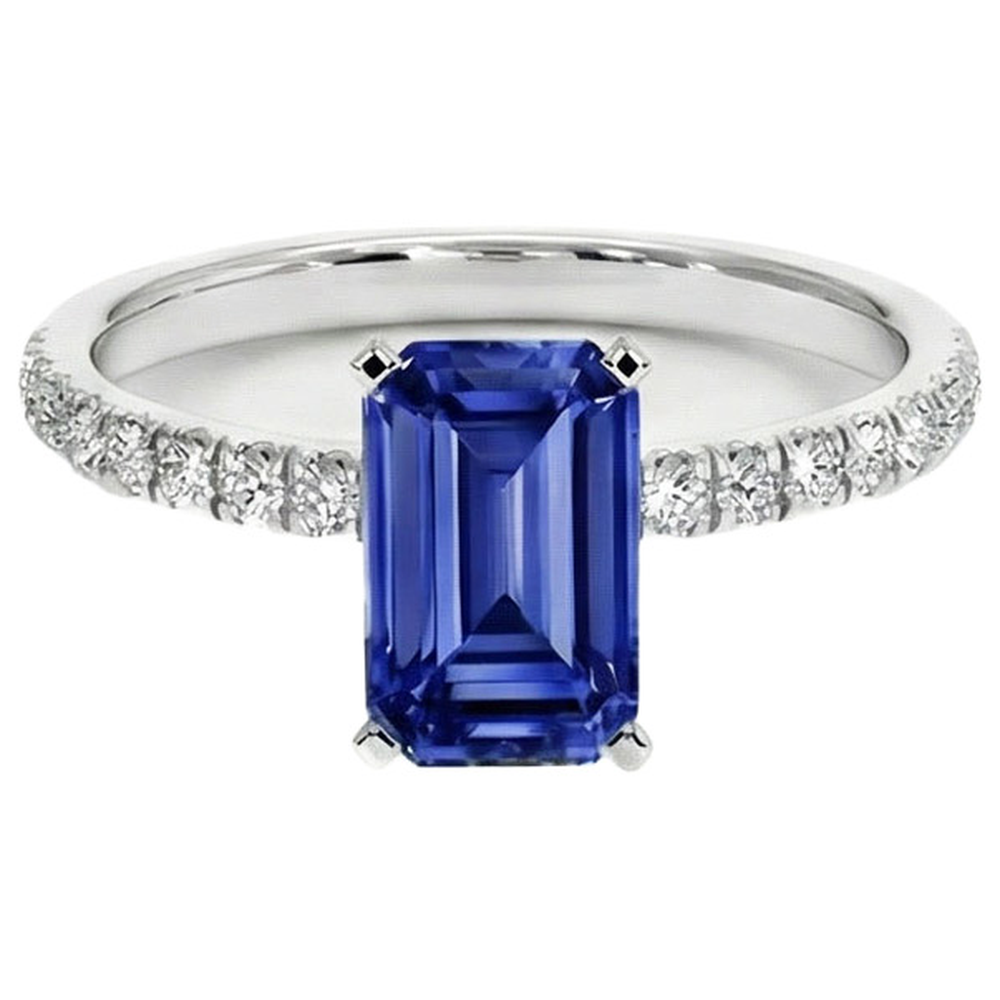 8 Carat blauer Saphirring mit Aus der Erde Abgebauter Natürlicher Diamanten