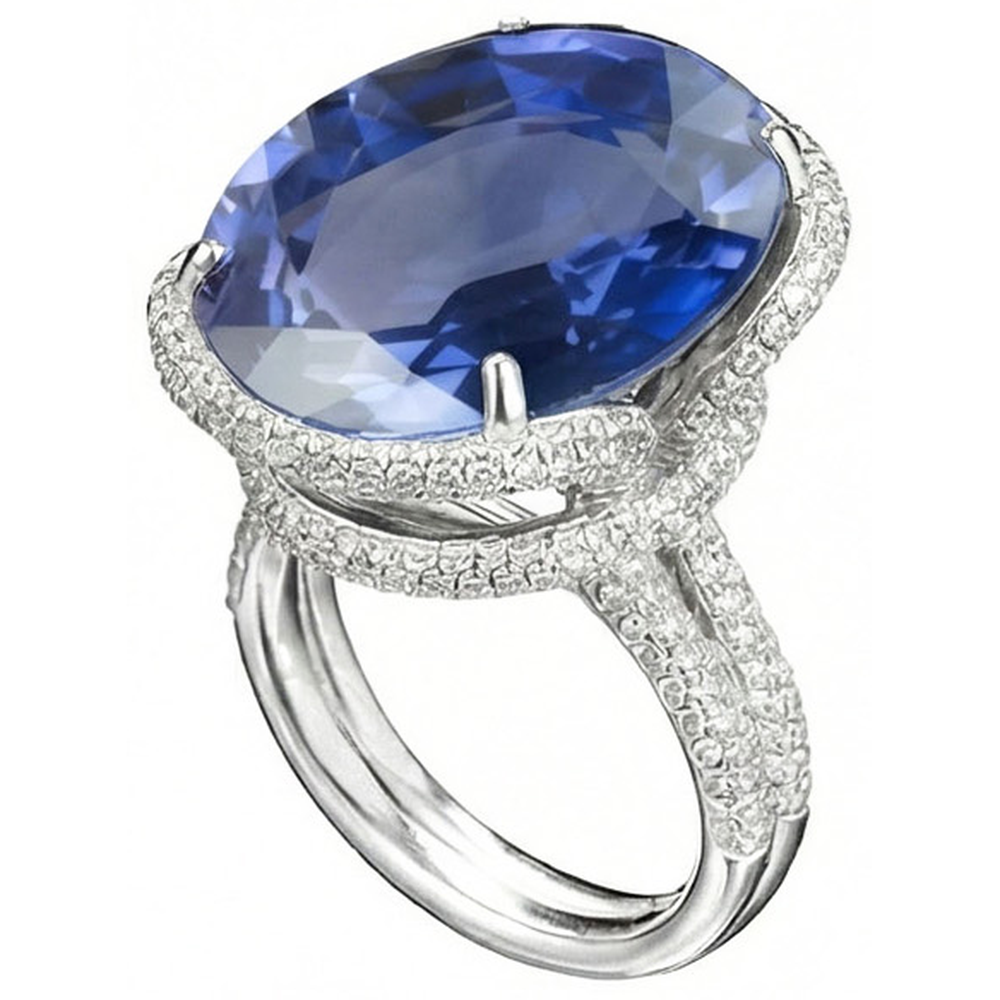 8 Ct ovaler Saphir-Aus der Erde Abgebauter Natürlicher Diamantring
