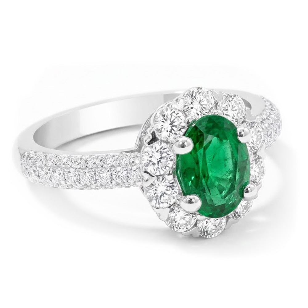 8 Karat Grüner Smaragd und Aus der Erde Abgebauter Natürlicher Diamanten Verlobungsring Weißgold 14K