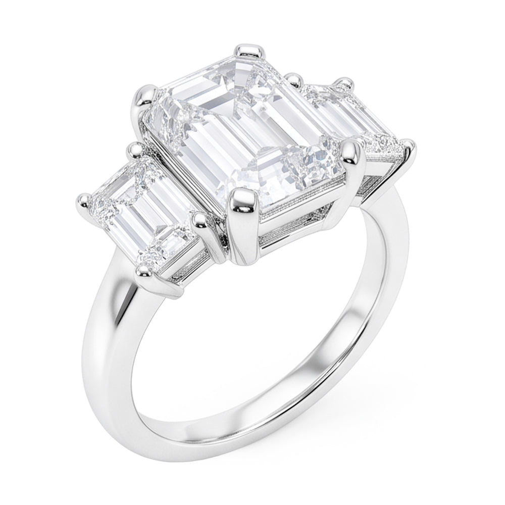 8 Karat Smaragd Echt Aus der Erde Abgebauter Natürlicher Diamanten Drei Stein Ring Weißgold 14K Neu
