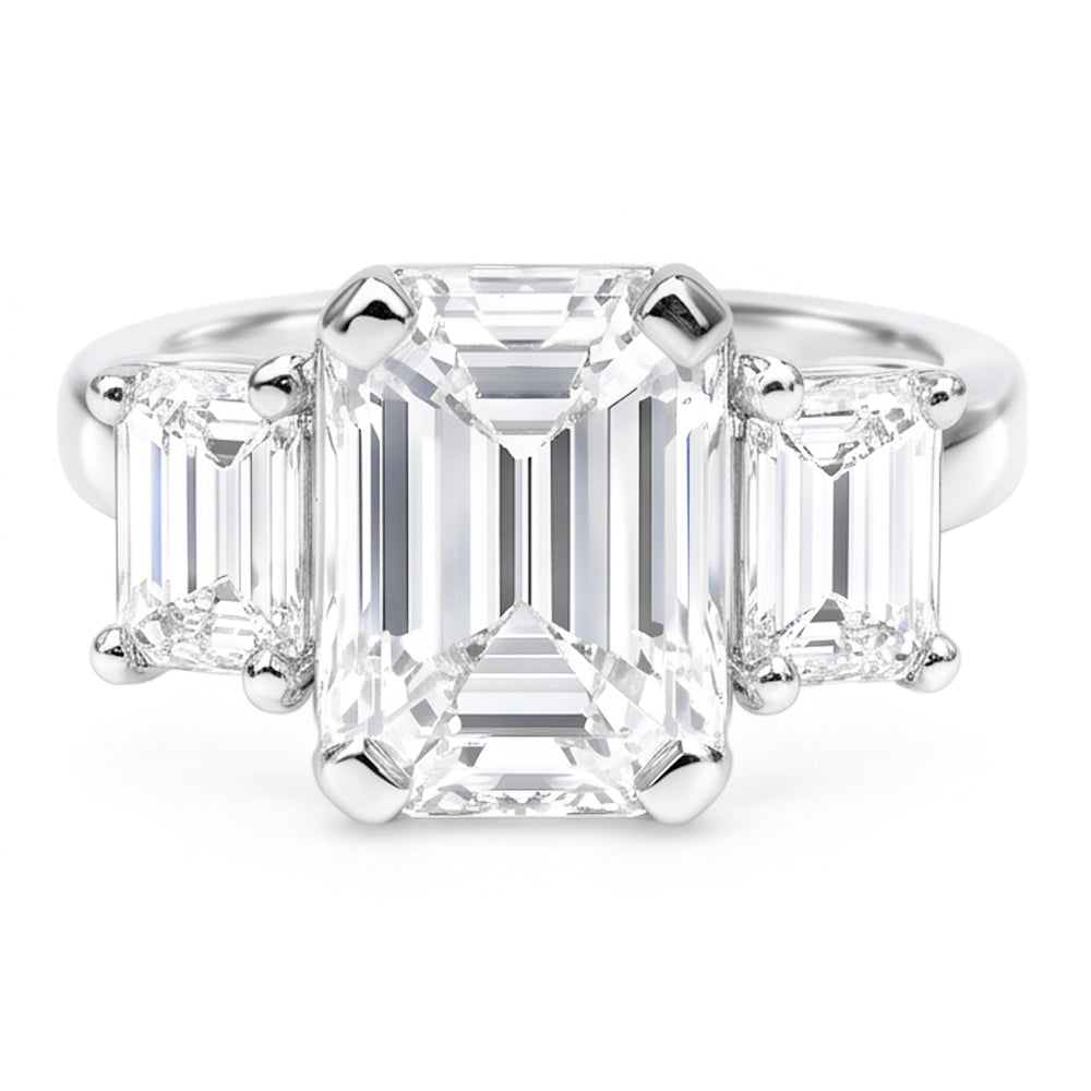 8 Karat Smaragd Echt Aus der Erde Abgebauter Natürlicher Diamanten Drei Stein Ring Weißgold 14K Neu