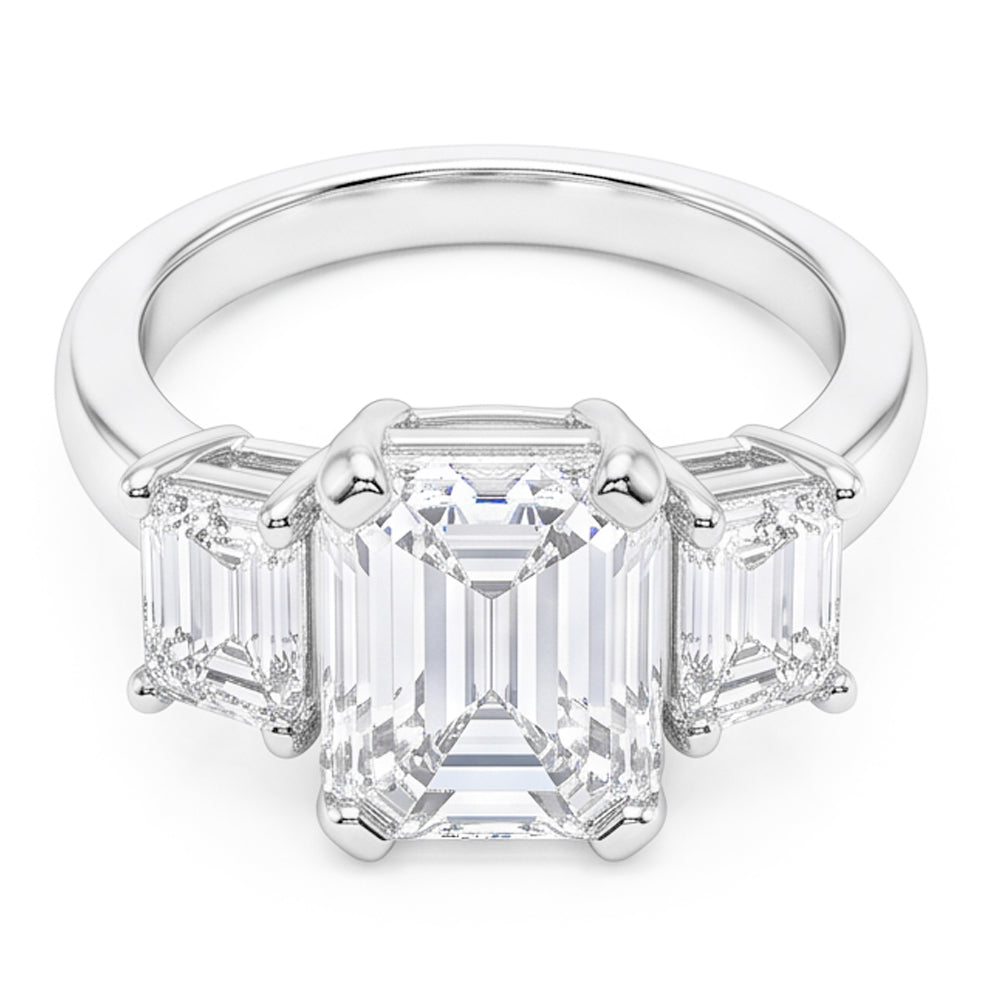 8 Karat Smaragd Echt Aus der Erde Abgebauter Natürlicher Diamanten Drei Stein Ring Weißgold 14K Neu