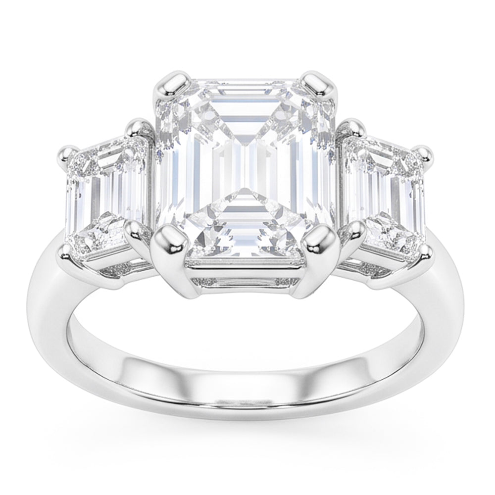 8 Karat Smaragd Echt Aus der Erde Abgebauter Natürlicher Diamanten Drei Stein Ring Weißgold 14K Neu