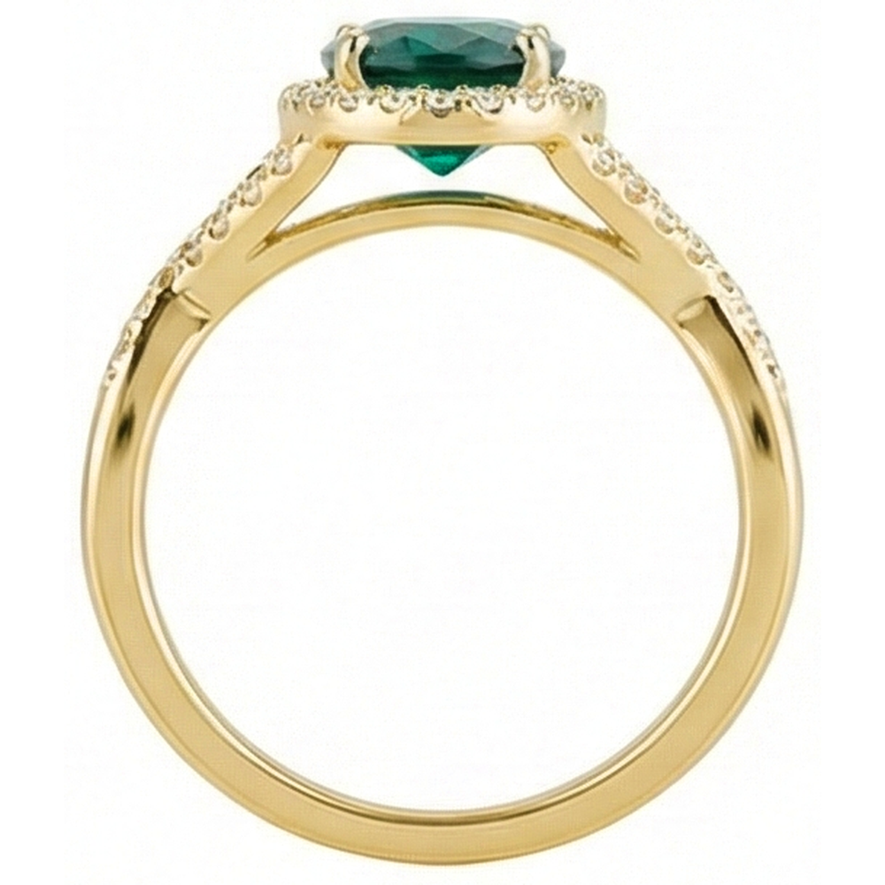 8 Karat grüner Smaragd-Stein-Ring mit Aus der Erde Abgebauter Natürlicher Diamantschmuck Gelbgold 14K