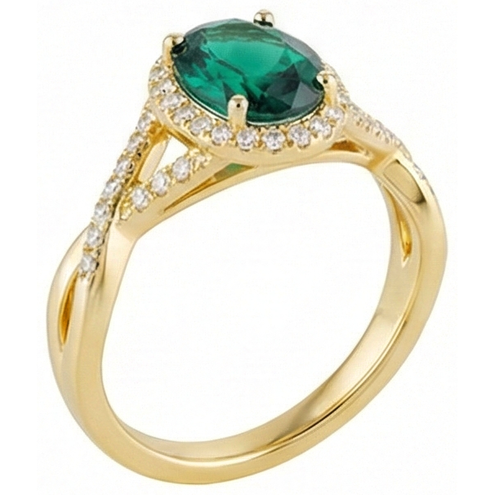 8 Karat grüner Smaragd-Stein-Ring mit Aus der Erde Abgebauter Natürlicher Diamantschmuck Gelbgold 14K
