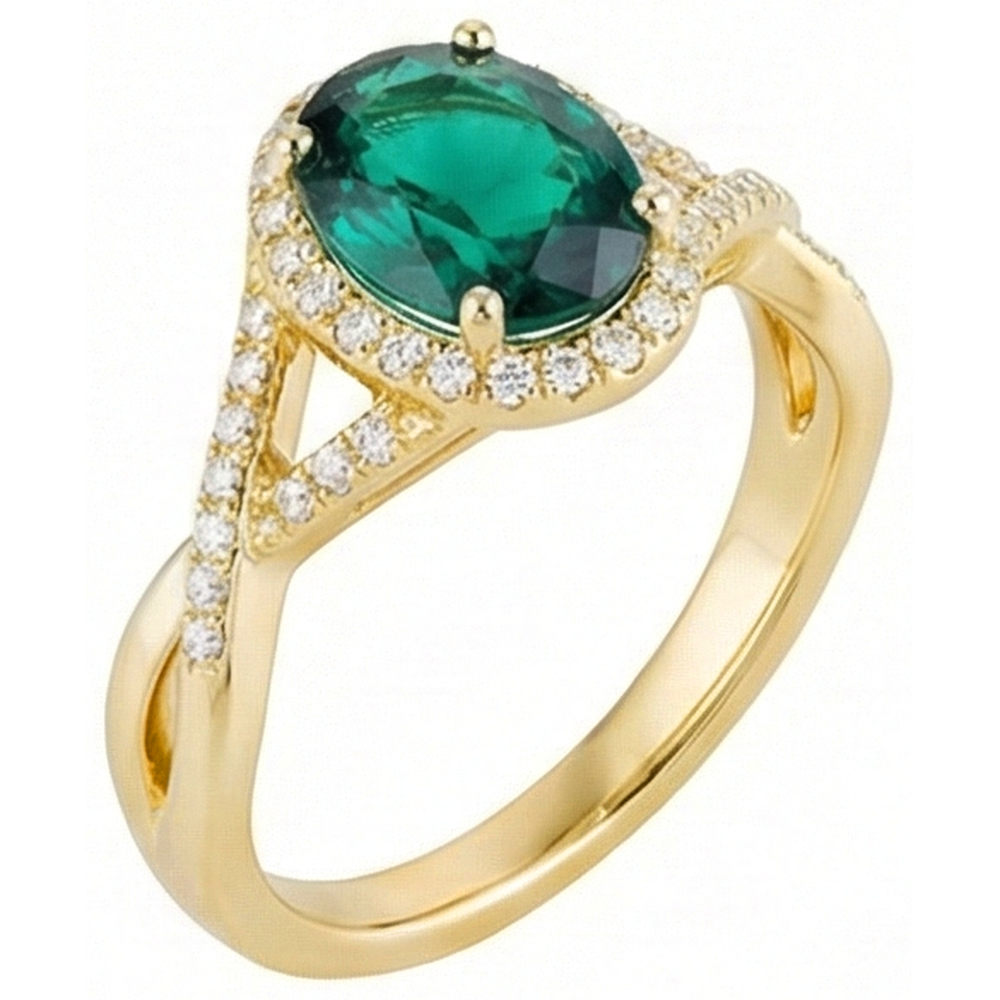 8 Karat grüner Smaragd-Stein-Ring mit Aus der Erde Abgebauter Natürlicher Diamantschmuck Gelbgold 14K