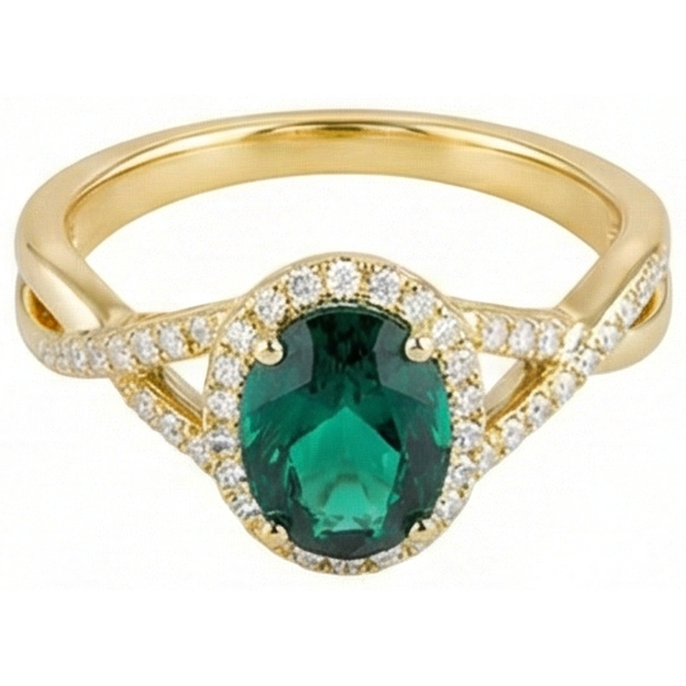8 Karat grüner Smaragd-Stein-Ring mit Aus der Erde Abgebauter Natürlicher Diamantschmuck Gelbgold 14K