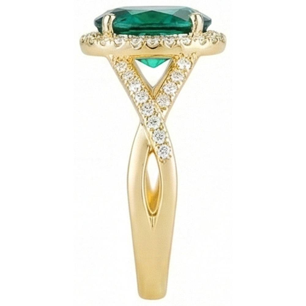 8 Karat grüner Smaragd-Stein-Ring mit Aus der Erde Abgebauter Natürlicher Diamantschmuck Gelbgold 14K