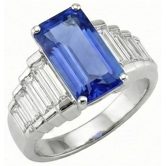 8 Karat srilankischer Saphir-Aus der Erde Abgebauter Natürlicher Diamant-Ring Weißgold 14K