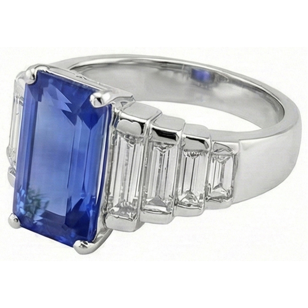 8 Karat srilankischer Saphir-Aus der Erde Abgebauter Natürlicher Diamant-Ring Weißgold 14K