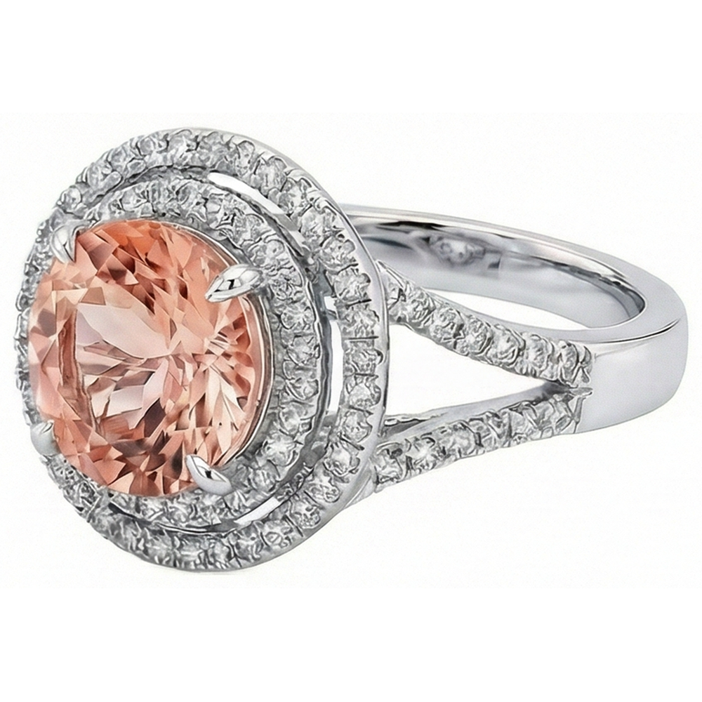 8 Kt. Morganit Halo Aus der Erde Abgebauter Natürlicher Diamants Ring Weißgold 14K Neu
