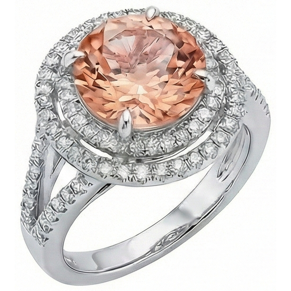 8 Kt. Morganit Halo Aus der Erde Abgebauter Natürlicher Diamants Ring Weißgold 14K Neu